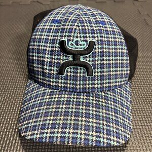 Hooey Flexfit Blue Houndstooth L/XL Cap With Embroidered Logo & Back Script Desi